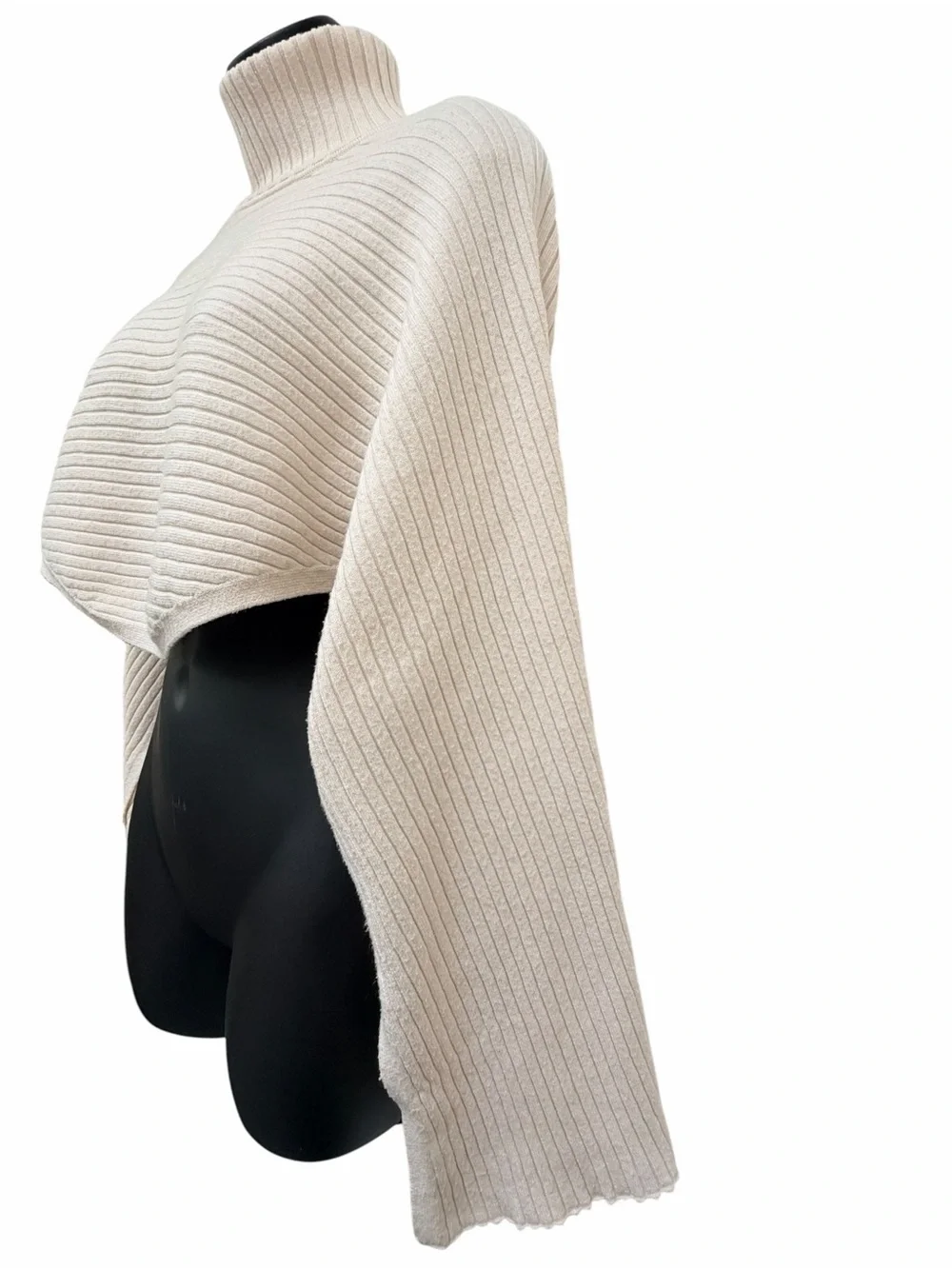 Free People Ivory Ribbed Cropped Turtleneck Cape Sweater Split Sleeves XS